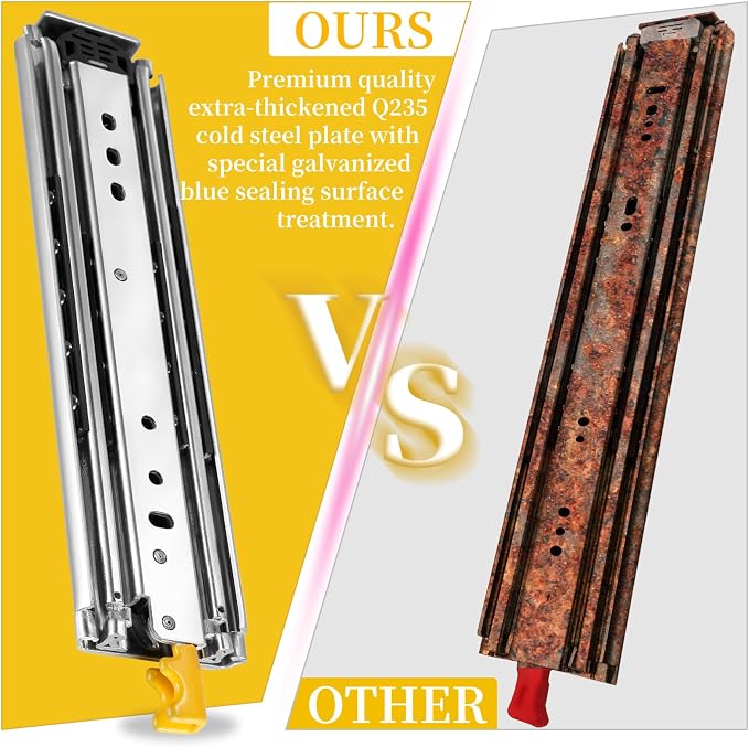 Heavy Duty Locking Drawer Slides Full Extension Runners with Lock 12 14 16 18 20 22 24 26 28 30 32 34 36 38 40 44 48 52 56 60 Inch Side Mount Rails for Drawer Capacity 500lb 1 Pair