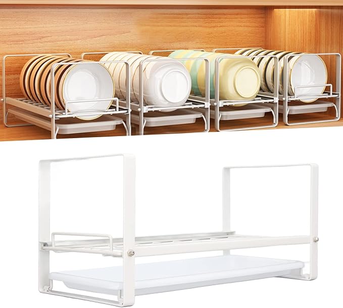 Kitchen Cabinet Storage Shelf Rack Durable Organization for Home (White)