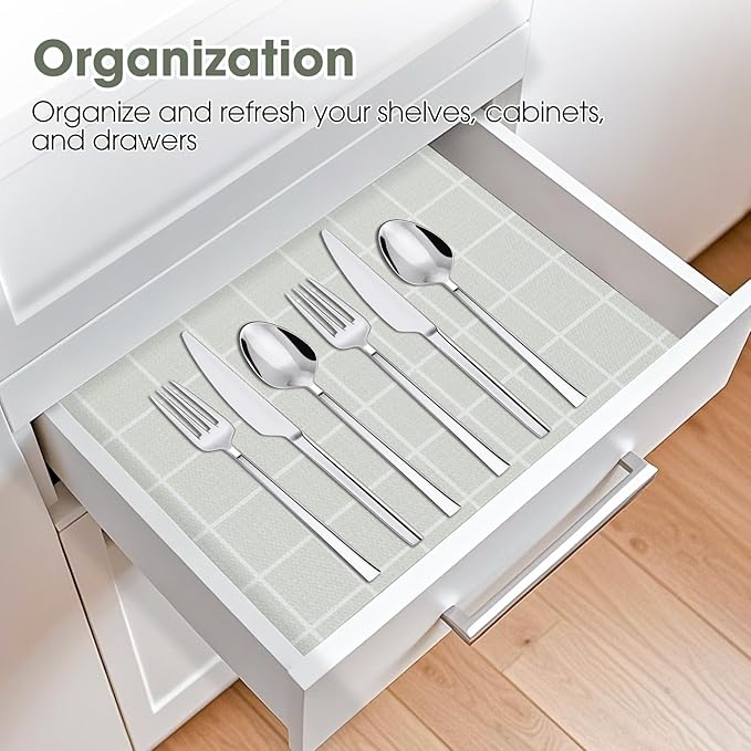 Drawer and Shelf Liner, Non-Slip Kitchen Cabinet Liners Non-Adhesive Thick Strong Grip Waterproof Washable Mats Protect Dresser Shelves Cupboard Bathroom Cabinets, Light Green, 18 in X 20 FT