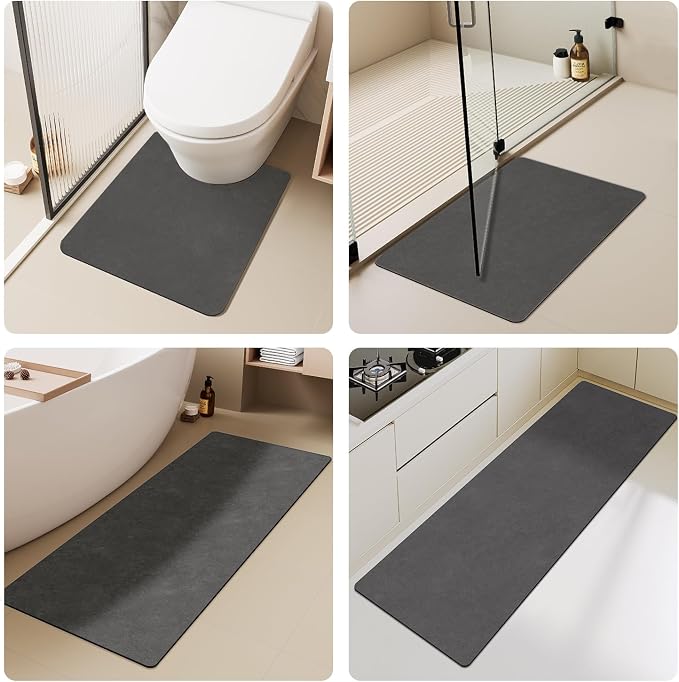 TYUU Bath Mat, Bathroom Rugs Non Slip Washable Thin Absorbent Quick Dry Bath Mat Fits Under Door Bathroom Floor Mat Perfect for Bath, Shower, or Sink 24"x36" Dark Grey