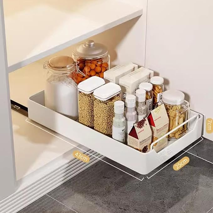 Pull-Out Cabinet Slide-Out Drawer Storage Shelf for Kitchen Cupboards Roll-Out Sliding Tray Easy No-Drill Installation Space-Saving Storage Solution