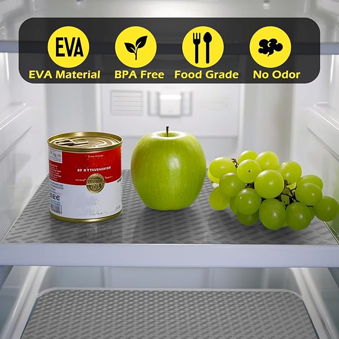 Refrigerator Liner, Waterproof Shelf and Drawer Liners for Kitchen Cabinet, Bathroom Under Sink Mat Non Adhesive Fridge Liner EVA Place Mats Roll - Grey 17.7"×118"