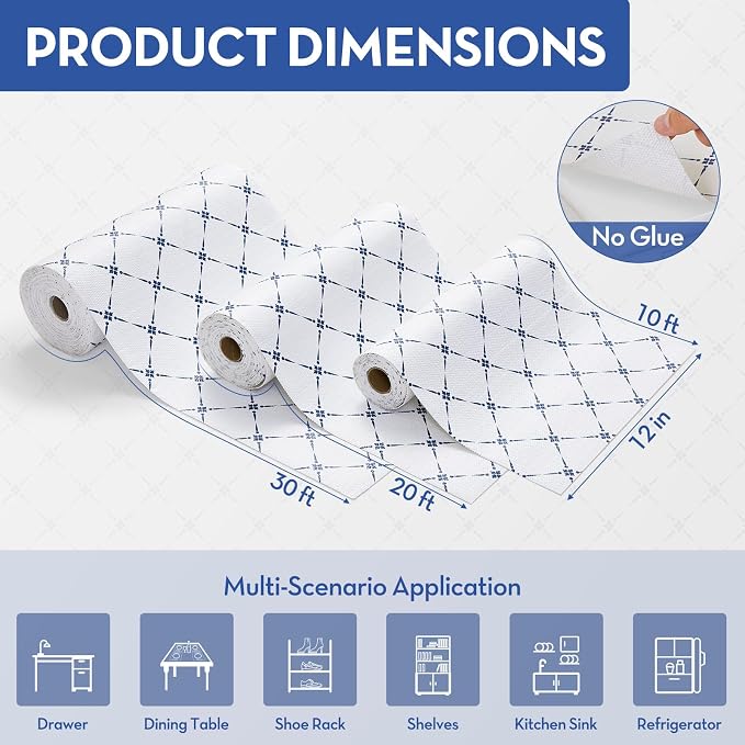 Drawer Shelf and Cabinet Liner, Thick Strong Grip,Shelf Liners Non-Adhesive Liners Protect Kitchen Cabinets and Cupboard, Bathroom Drawers,Under Sink Mat, 23.6IN X 20FT, Blue Stripe