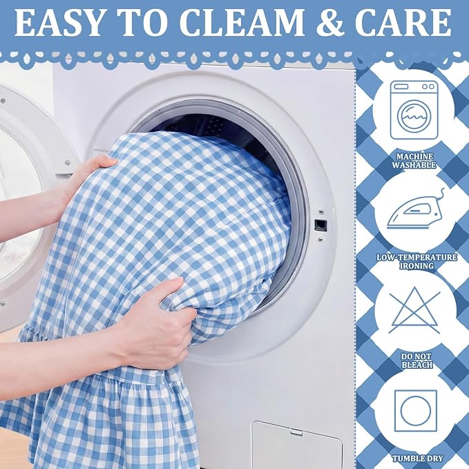 Blue Ruffle Gingham Sink Skirt Self-Adhesive Bathroom Stitch Self Stick Adhesive Fabric Under Sink Curtain Skirt 55'' x 32'' for Bathroom Kitchen Laundry Utility Room Decor