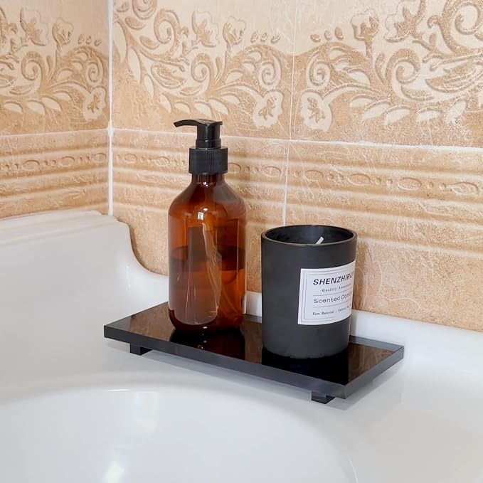 Pedestal Soap Dish Tray Acrylic Riser Stand for Kitchen Bathroom, Black