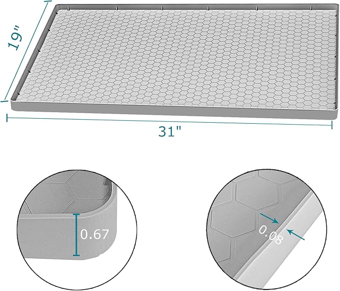 Under Sink Mat 31 x19, Silicone Under Sink Liner for Kitchen Waterproof Bathroom Cabinet Mat, Light Grey