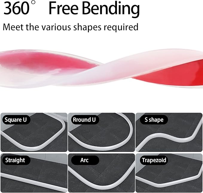 New Collapsible Shower Threshold Water Dam, Self Adhesive Silicone Waterproof Barrier Bathroom and Kitchen Water Strip Dam Shower Guard for Dry and Wet Separation Caulk Seal Strip Edge Trim(TM)