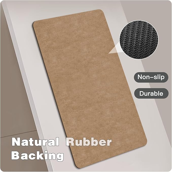 TYUU Bathroom Mat Quick Dry, Bathroom Rugs Non Slip Washable Thin Absorbent Bath Mat Fits Under Door Bathroom Floor Mat Perfect for Bath, Shower, or Sink 24"x70" Camel