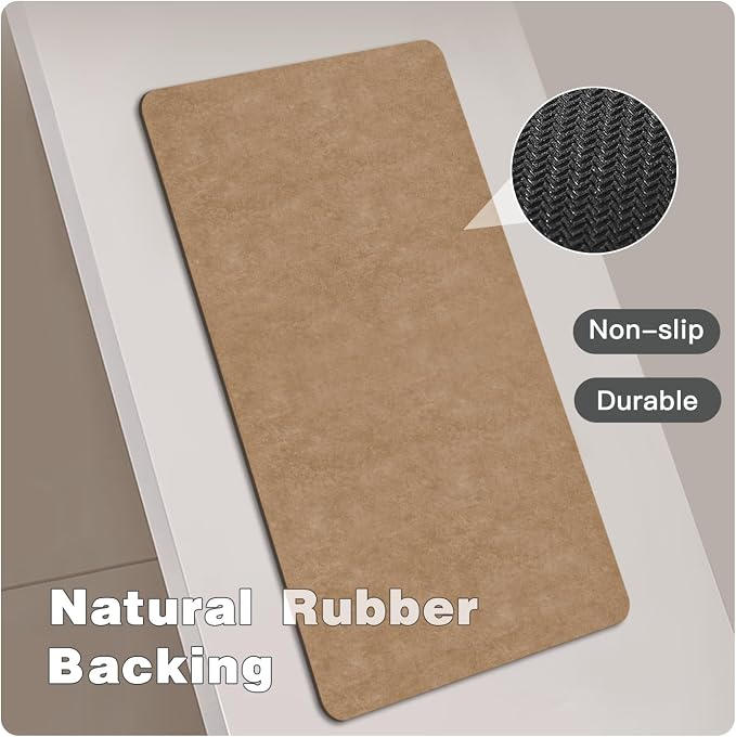 TYUU Bathroom Mat Quick Dry, Bathroom Rugs Non Slip Washable Thin Absorbent Bath Mat Fits Under Door Bathroom Floor Mat Perfect for Bath, Shower, or Sink 24"x60" Camel