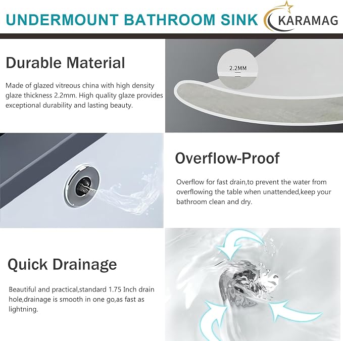 18 Inch Undermount Bathroom Sink Small Rectangle Undermount Sink White Ceramic Under Counter Bathroom Sinks with Overflow (18.3"x13.8")