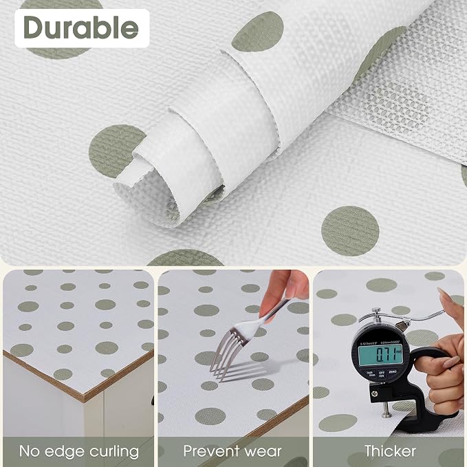 Drawer and Shelf Liner, Non-Slip Kitchen Cabinet Liners Non-Adhesive Thick Strong Grip Waterproof Washable Mats Protect Dresser Shelves Cupboard Bathroom Cabinets, Polka Dot, 12 in X 10 FT