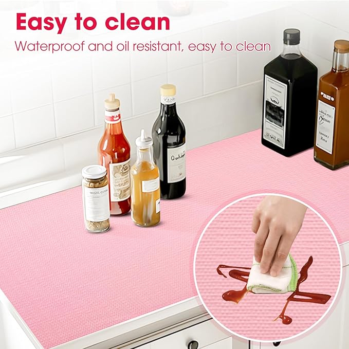 Drawer and Shelf Liner, Non-Slip Kitchen Cabinet Liners Non-Adhesive Thick Strong Grip Waterproof Washable Mats Protect Dresser Shelves Cupboard Bathroom Cabinets, Pink, 18 in X 20 FT