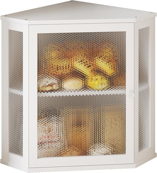 Bamboo Bread Box with Acrylic Window Display, Kitchen Countertop Storage,(White, Medium)