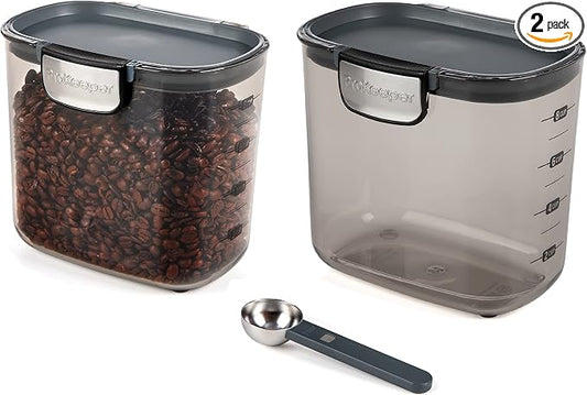 Progressive International ProKeeper+ Clear Plastic Airtight Food Baker's Kitchen Storage Organization Container Canister Set with Magnetic Accessories, 2- Piece Set (Coffee 2-Quart)