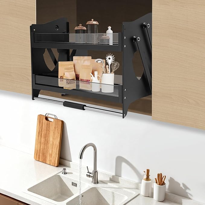 2-Tier Stainless Steel Pull Down Organizer, Ideal Slide out Spice Rack for Cabinet, Blind Corner Cabinet with 4 Baskets (Pull Down)