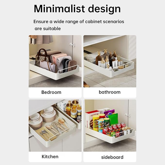 25cm Wide Heavy Duty Pull-Out Cabinet Organizer – Soft-Close Slide-Out Drawer, No-Drill Ultra Adhesive, Steel Storage Shelf for Kitchen, Pantry or Bathroom, Noiseless Sliding