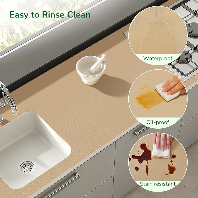 Drawer and Shelf Liner for Kitchen, Non-Slip Non-Adhesive Cabinet Liners for Cupboard, Dresser, Shelves, Tool Box, Pantry, Thickened Easy Install, Strong Grip, 17.5In x 10FT, Beige