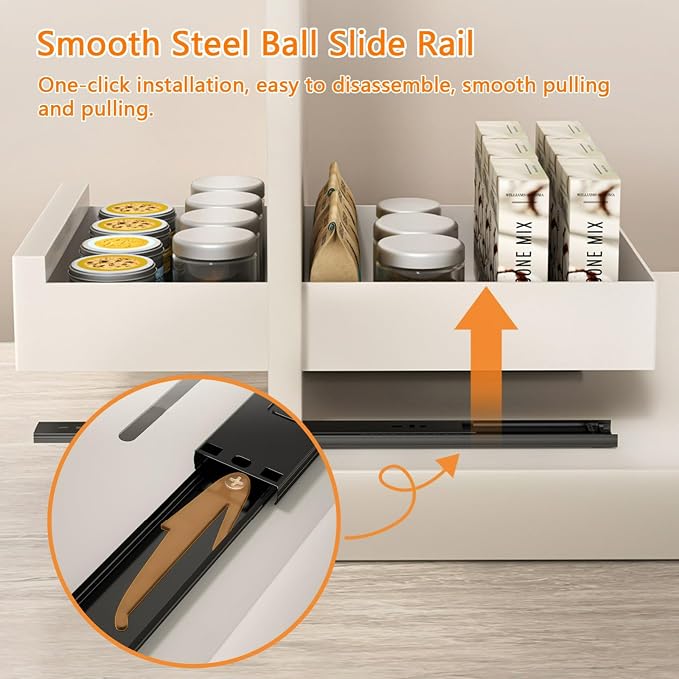 Pull Out Drawers for Cabinets 16.9"Deep, Slide Out Drawers for Kitchen Cabinets Adhesive Pull Out Cabinet Organizer, Cabinet Pull Out Shelves for Kitchen Bathroom and Pantry(Black,9.8"W)