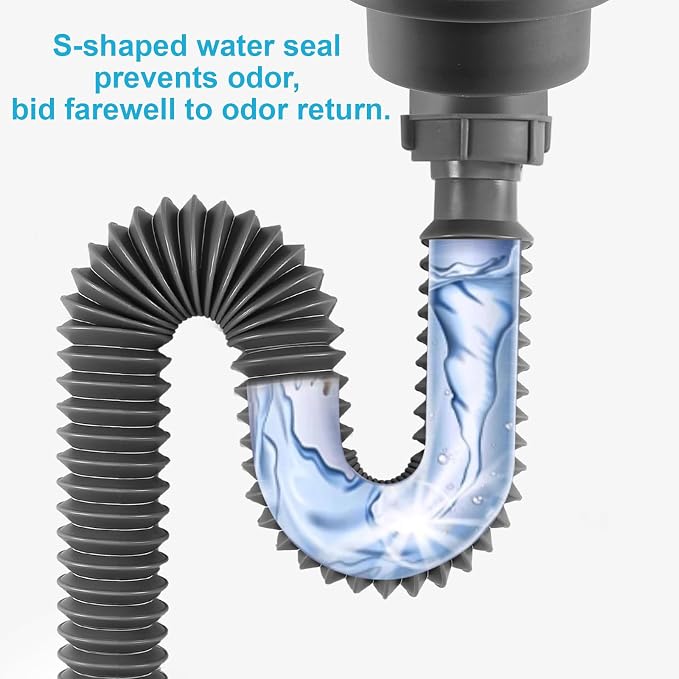 1-1/2" Flexible Sink Drain Pipe, Expandable Drain Hose, Adjustable Under Sink Drain Extension Tube 10" to 24.4", Thickened PP Sink Drain Replacement Hose for Kitchen Bathroom RV Sink, 2 Pack