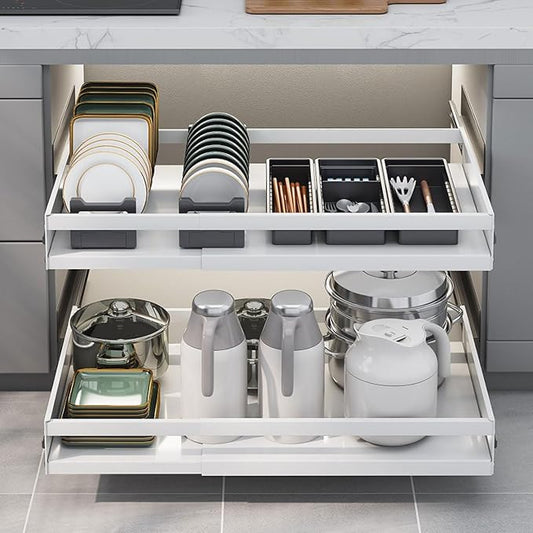 Upgraded version Pull Out Cabinet Organizer, Kitchen Sliding Shelf Under Sink Shelf, No Need Drill, kitchen cabinets, Expandable Drawer Shelves, Telescopic range 47~82cm (42cmX47-82X7cm)