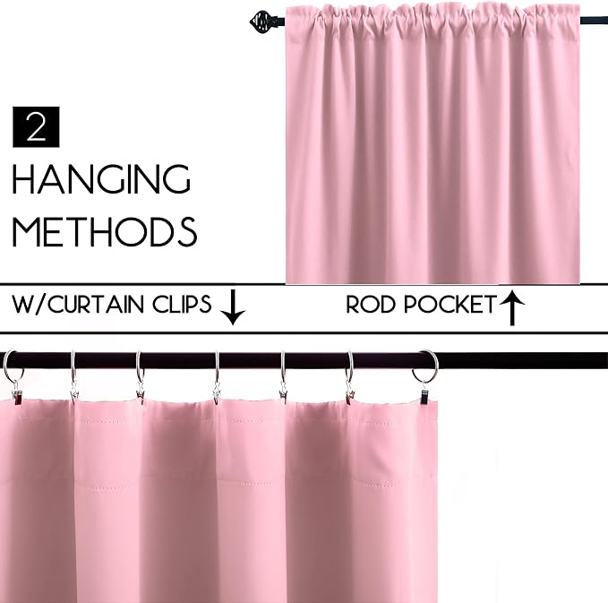 KOUFALL Pink Short Curtains for Bedroom 2 Panels Set Blackout Curtains for Small Windows Boys Room Width 24x24 Inch Length