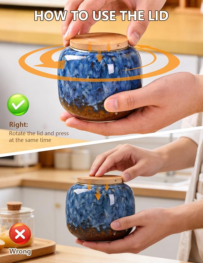 Simcat Ceramic Storage Jars, Exquisite Glaze Food Canisters for Kitchen Spice Storage, Tea Caddy Storage, Coffee Jar, Condiment Jar with Seal Lid (Dark blue)