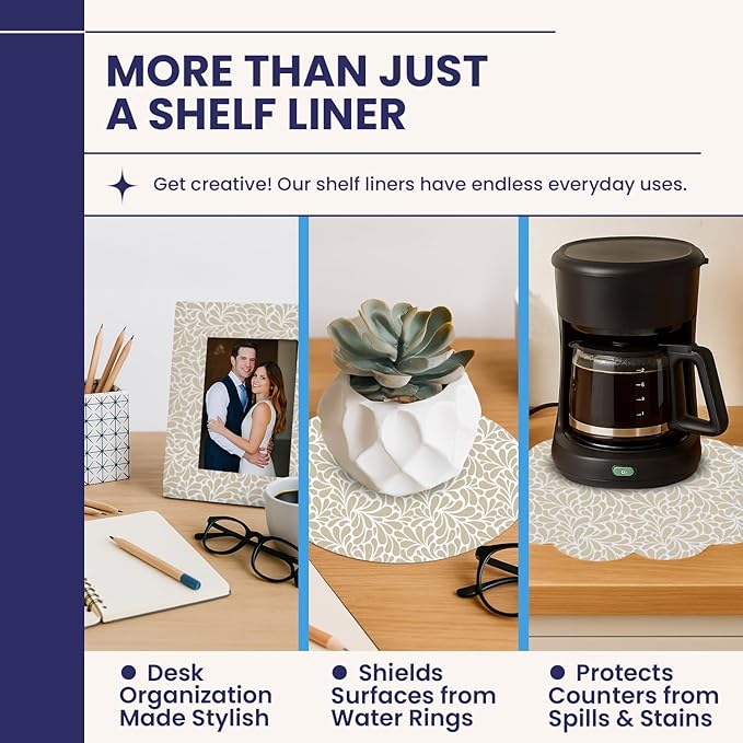 Adhesive Shelf Liner — Waterproof Felt Cabinet Liner & Contact Paper for Kitchen Organization — Soft Glide Drawer Liners, Under Sink & Shelf Covers (Sandstone Petals, 23.75in x 6ft, 2-Pack)