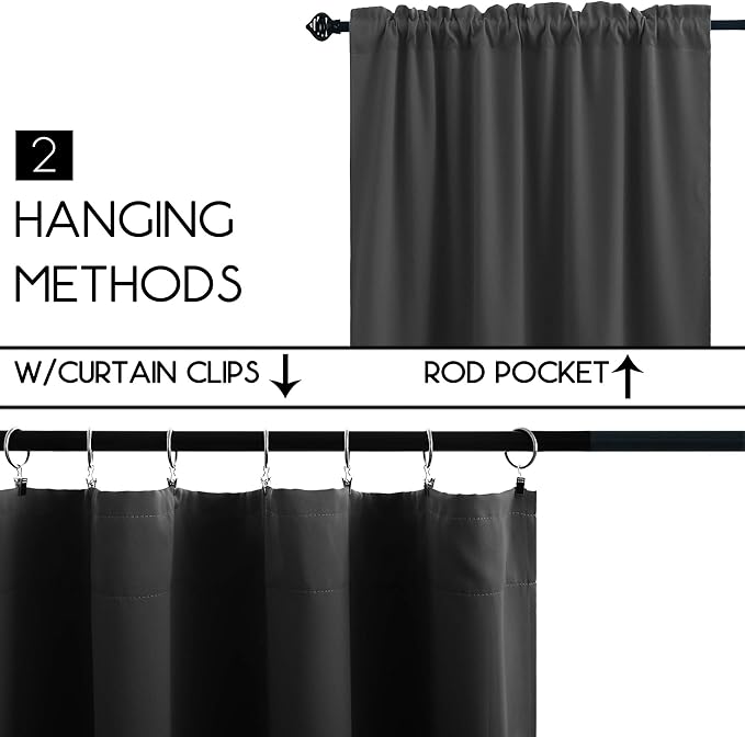 30 Inch Small Curtains for Windows, Blackout Short Half Curtains for Kitchen Bathroom, Dark Grey, Wide 34 x 30 in Length