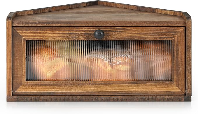 Sunhoo Bread Box for Kitchen Countertop Wooden Corner Breadbox Counter Food Storage Bin Container Farmhouse Rustic Homemade Bread Fresh Keeper Organizer Holder Vintage Stackable with Window (Brown)