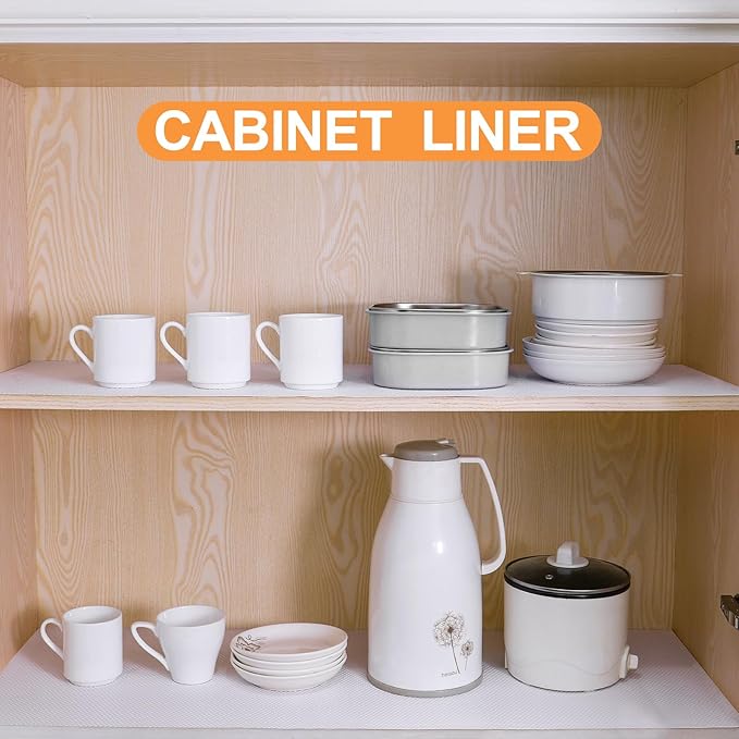 FLPMIX Shelf Liner 22 inch Wide - Waterproof Cabinets Liners, Non Adhesive, Easy to Cut Under Sink Mat Liners for Kitchens Drawer, Shelves, 22 X 300Inch White