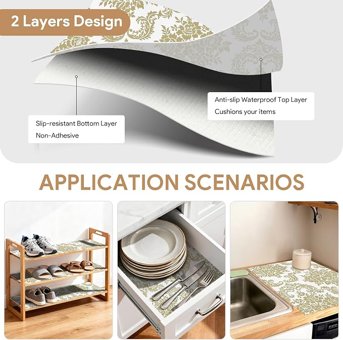 Shelf Liners Non Adhesive 17.7'' X 288'' Drawer Liner for Kitchen Cabinets, Waterproof Shelf Liners Durable Anti-Slip for Kitchen Cabinets Cupboard Liner