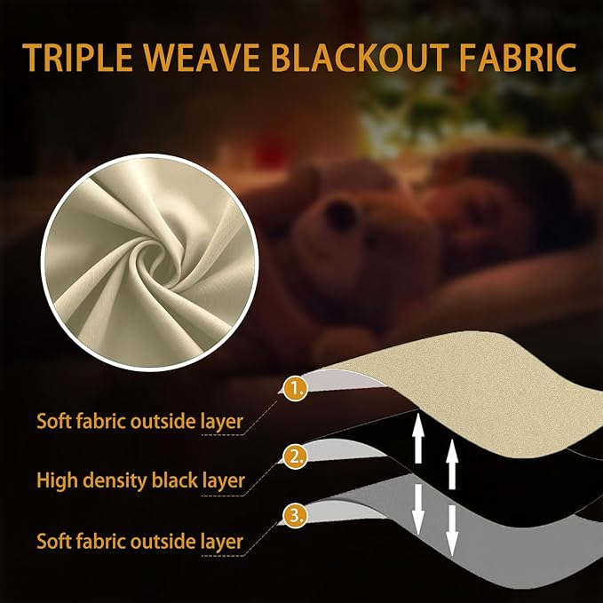 KOUFALL Rod Pocket Blackout Tier Short Curtains-Biscotti Beige-52x30