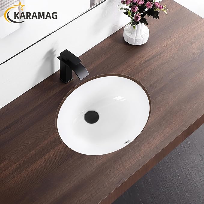 18.4 Inch Undermount Bathroom Sink Oval Undermount Sink White Ceramic Under Counter Bathroom Sinks with Overflow (18.4"x15")