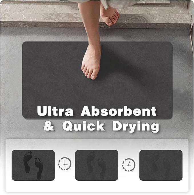 TYUU Black Bath Mat, Bathroom Rugs Non Slip Washable Thin Absorbent Quick Dry Bath Mat Fits Under Door Bathroom Floor Mat Perfect for Bath, Shower, or Sink 20"x30" Black