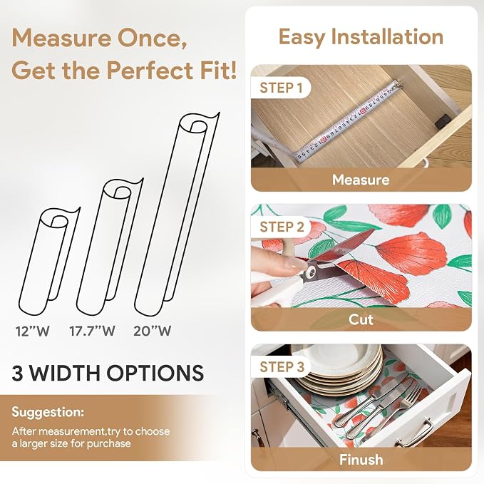 Non Adhesive Shelf Liner 3Rolls*17.7'' X 96'' Drawer Liner for Kitchen Cabinets, Waterproof Shelf Liners Durable Anti-Slip for Kitchen Cabinets Cupboard Liner