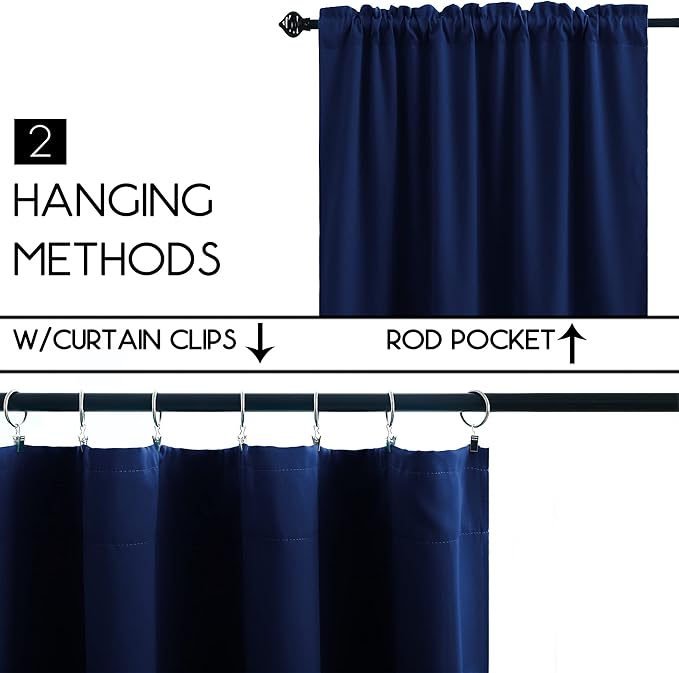 KOUFALL Blue Bathroom Curtains Window,Short Blackout Small Kids Curtains for Boys Bedroom,36 Inch Length,Navy Blue