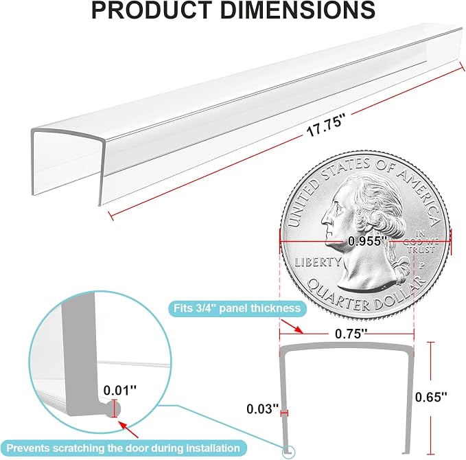 2 Pack Cabinet Protectors for Kitchen Cabinets, 18" Length Clear Cabinet Door Protector Edge Guard 3/4" Thick for Kitchen Drawer Fronts, Slip-On Plastic Edge Guard to Protect Sink & Trash Drawer