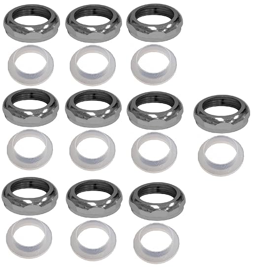 EZ-Fluid 1-1/2" Universal Brass Slip Joint Nut and Tailpiece Washer Gasket,Chrome for 3-1/2 Inch Kitchen Sink Strainer Drain Tubular (10)