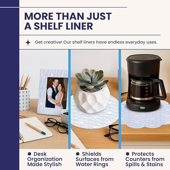 Adhesive Shelf Liner — Waterproof Felt Cabinet Liner & Contact Paper for Kitchen Organization — Soft Glide Drawer Liners, Under Sink Mat & Shelf Covers (Blue Current, 10.75in x 6ft, 2-Pack)
