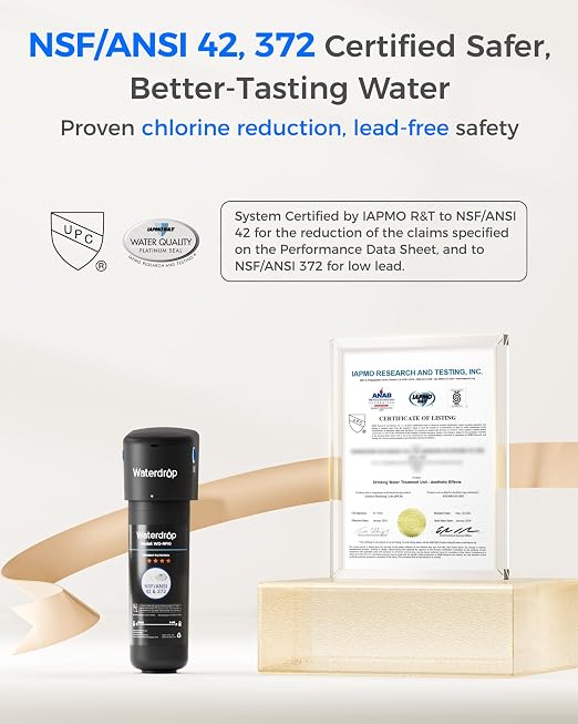 Waterdrop 10UB-B Under Sink Water Filter System, Reduces PFAS, PFOA/PFOS, Lead, Chlorine, Bad Taste & Odor, NSF/ANSI 42 Certified, Under Sink Water Filter with Black Faucet, 1 Year