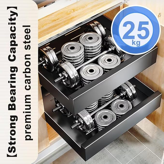 Pull Out Cabinet Adhesive Pull Out Teles Kitchen Drawer 25kg Load Capacity Slide Out Drawer for Kitchen Cupboard Storage,40CM-Black