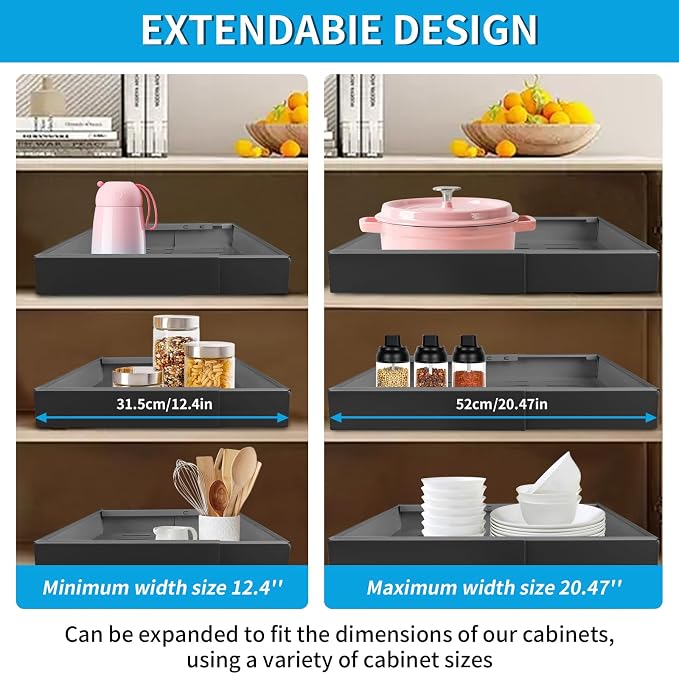 Pull Out Cabinet Organizer, 33 Lbs Capacity Heavy Duty Slide Outs Drawers, Multi-purpose Pull-Out Storage Organizers, No Drill Adjustable Slide outs Drawers for Kitchen, Pantry (Gray)