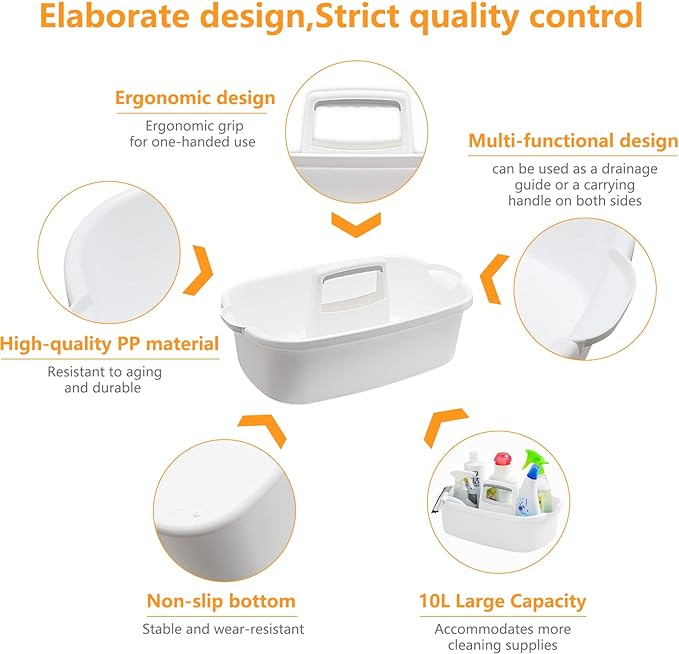 Goderewild 2 Pack Multi-Purpose Plastic Cleaning Caddy with Handle, Shower Caddy Organizer/Storage Basket/Totes Portable for Bathroom Supplies, Cleaning Products, Under Sink Tool, Housekeepers(White2)