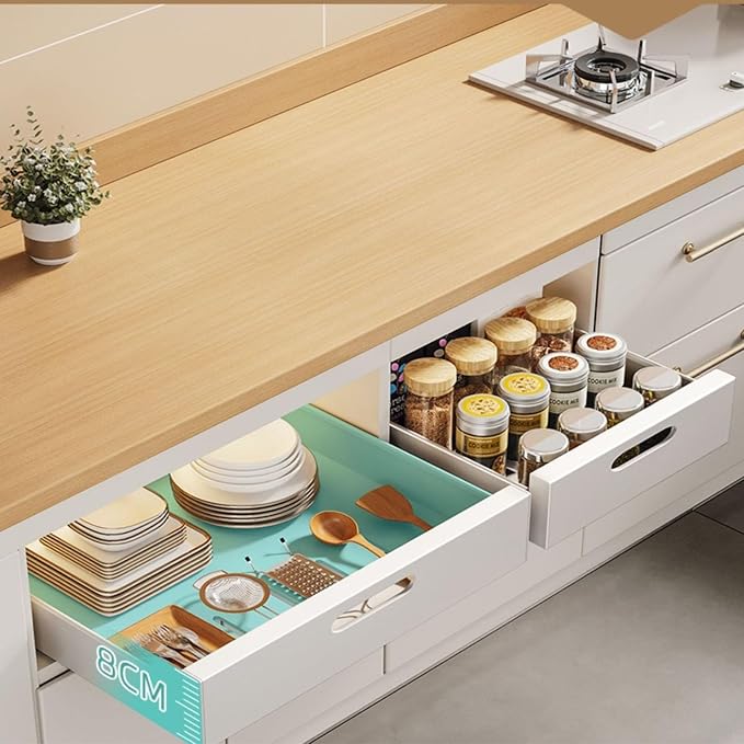 2PCS - Pull Out Cabinet Organiser, Drill-Free Slide Out Drawer Storage Shelves, Heavy Duty Sliding Drawer Organizer for Kitchen Cupboard for Kitchen Cupboard Bathroom(Black,40cm)