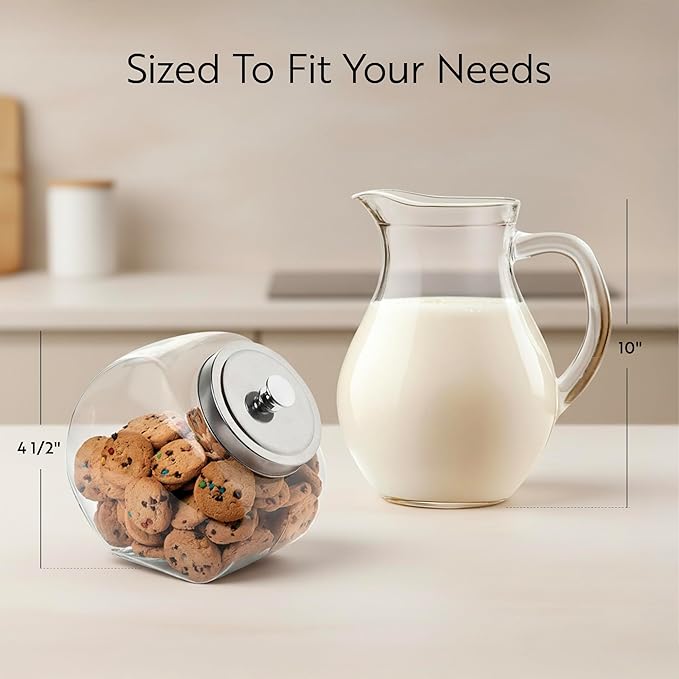 Restaurantware Vetri 1 Gallon Penny Jar 1 Durable Candy Jar - With Wide Spout Chrome Lid Clear Glass Cookie Jars For Kitchen Counter Dishwashable