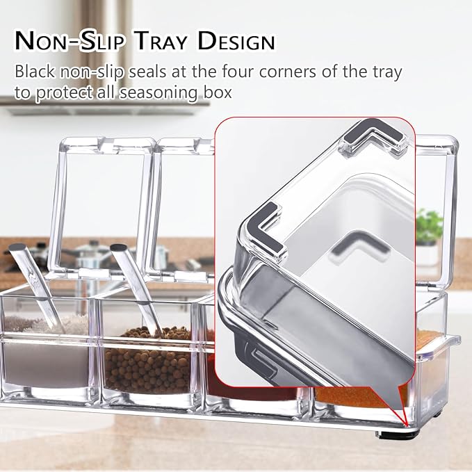 Clear Seasoning Box,V-Resourcing 4 Pieces Clear Seasoning Storage Container for Spice Salt Sugar Cruet,Condiment Jars with Spoons…