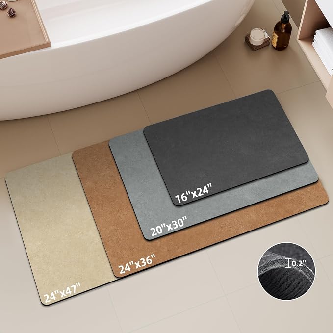 TYUU Bath Mat, Bathroom Rugs Non Slip Washable Thin Absorbent Quick Dry Bath Mat Fits Under Door Bathroom Floor Mat Perfect for Bath, Shower, or Sink 17"x59" Dark Grey