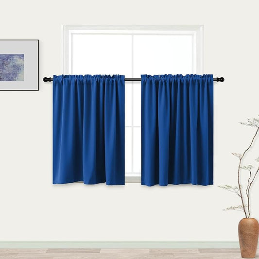Royal Blue Curtains 24 Inch Length for Kitchen Boys Room Bathroom Window 2 Pack Rod Pocket Thermal Insulated Room Darkening Cafe Curtain Tiers Blackout Short Curtains for Small Windows 24 Inches Long