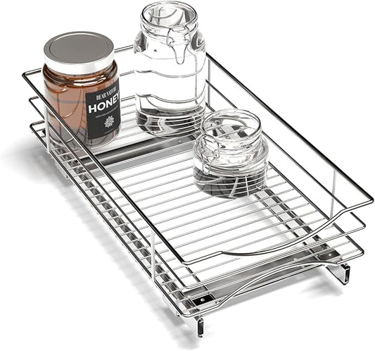 Home Zone Living Pull Out Kitchen Cabinet Organizer with Slide Out Drawer for Space Saving Storage, 11” W x 21” L