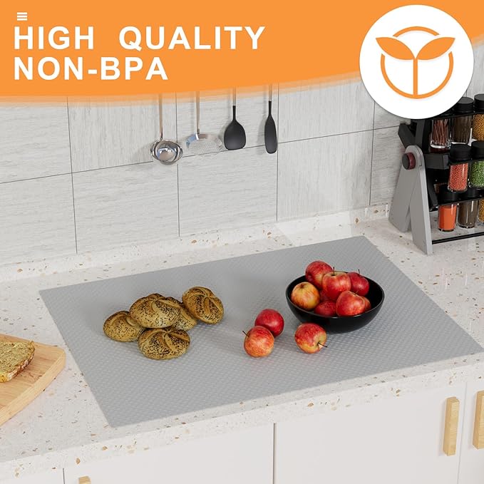 Shelf Liners for Kitchen Cabinets Non-Adhesive: Waterproof Drawer Liner 14 Inch × 300 inch Light Grey - Easy to Cut EVA Cupboard Mat for Pantry Shelves